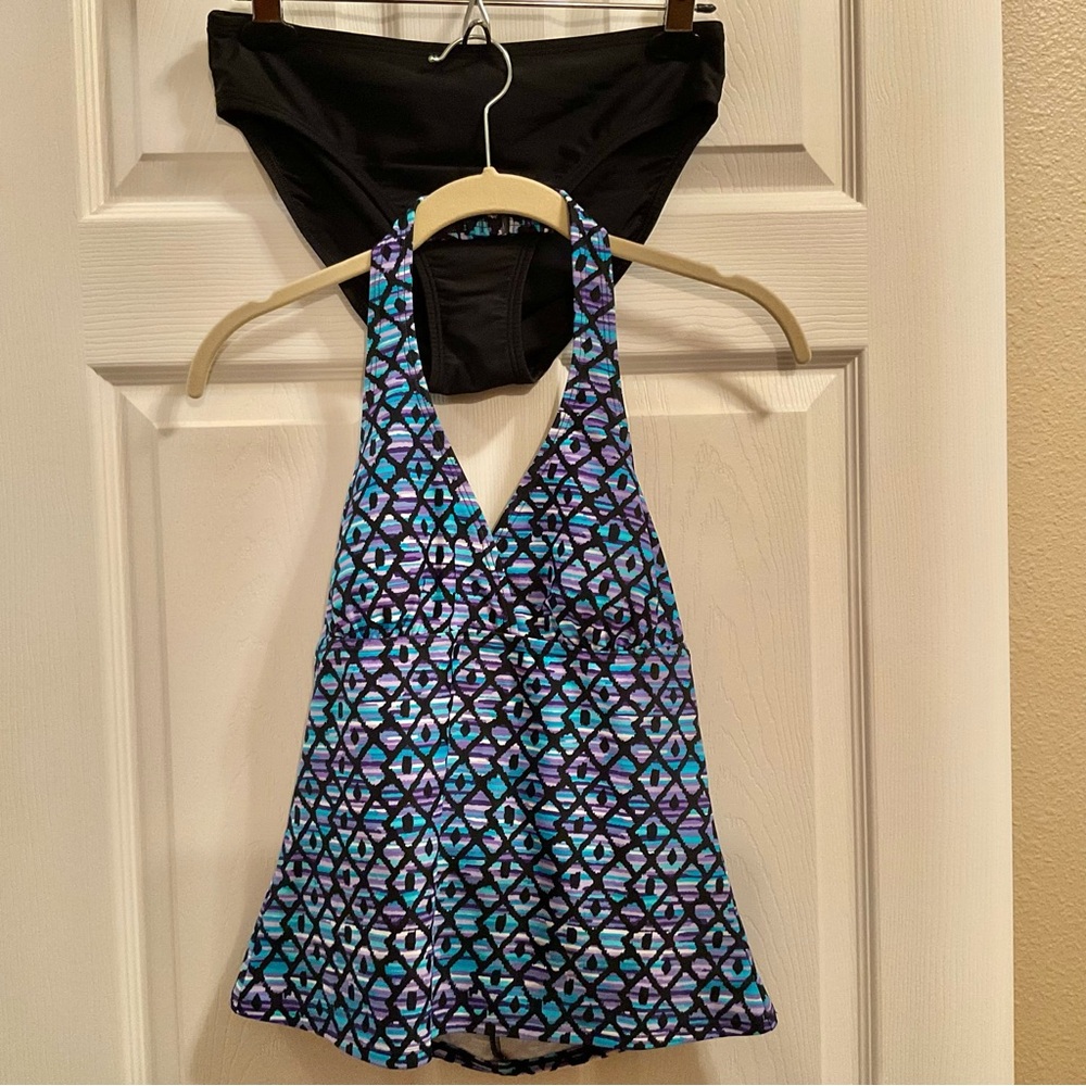 2-pc SET Speedo Swimsuit Tankini - bright blue, purple and black colorway NWOT